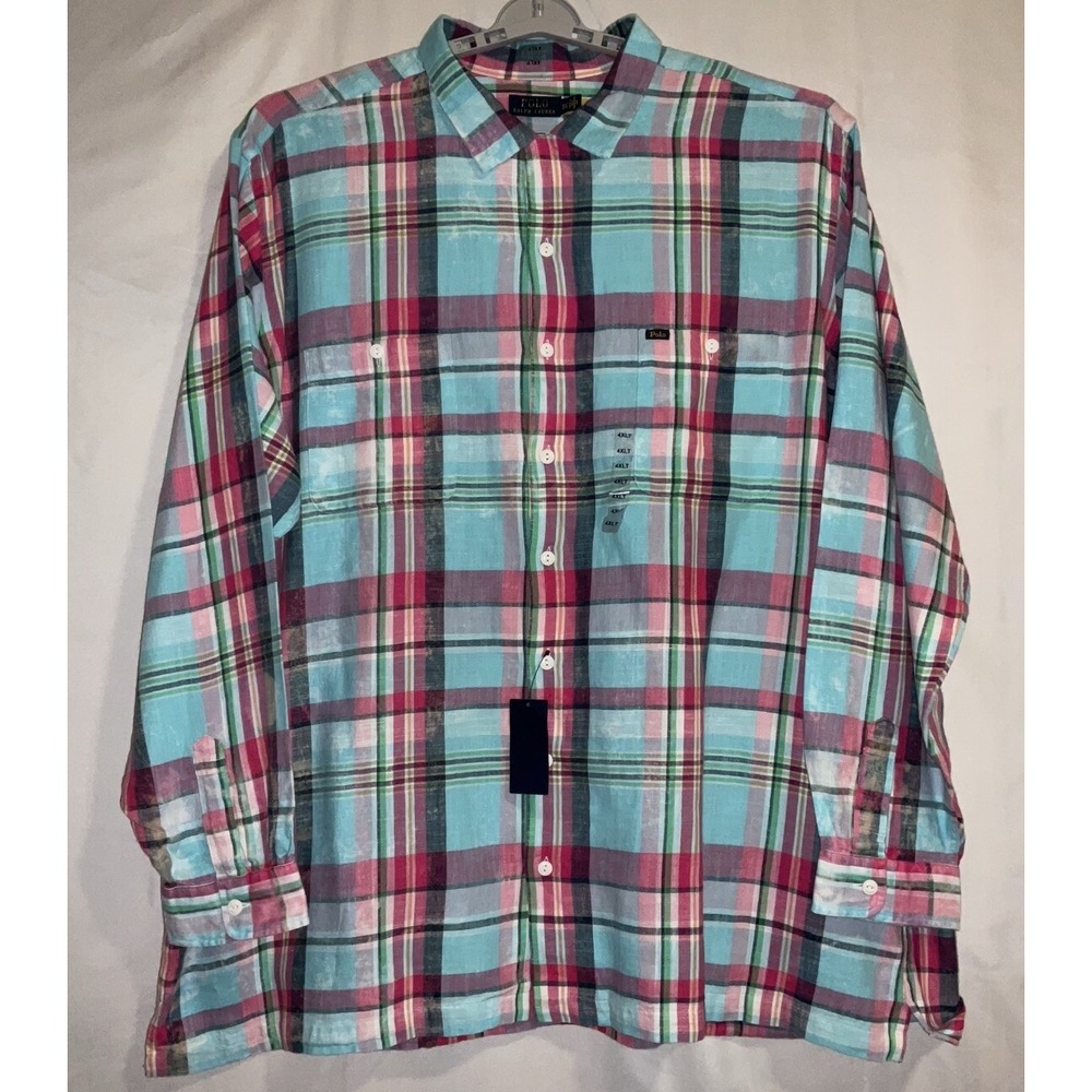 NWT Men's‎ Polo Ralph Lauren Classic Fit Plaid Twill Workshirt Pastels 4XLT Tall